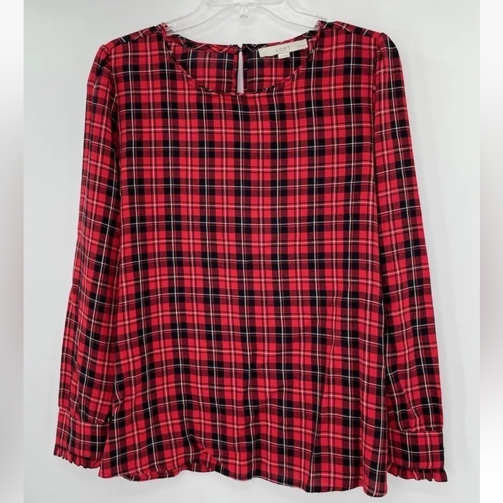 MEDIUM Loft Women's Plaid Ruffle Cuff Blouse
Top